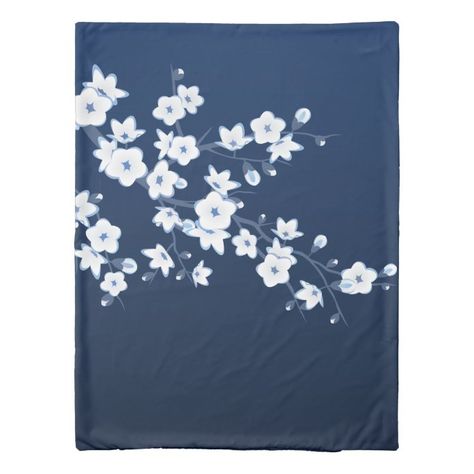 Cherry Blossom Blue White Duvet Cover - tap/click to get yours right now! #DuvetCover  #cherry #blossom #dark #blue #white Transitional Beach House, Traditional Mid Century, Monogram Bedding, Duvet Bed, Ultimate Bedroom, White Duvet Cover, Blue Bedroom Decor, Bedroom Sanctuary, Queen Size Duvet Covers