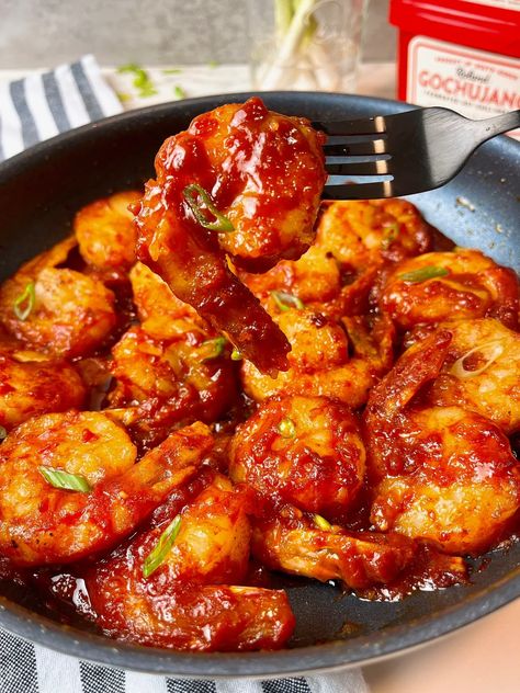 Asian Shrimp Marinade, Shrimp Korean Recipes, Gochujang Shrimp Recipe, Gochujang Dishes, Korean Shrimp Marinade, Soy Shrimp Recipe, Gochugaru Recipes, Gochujang Fish Recipe, Recipe Using Gochujang