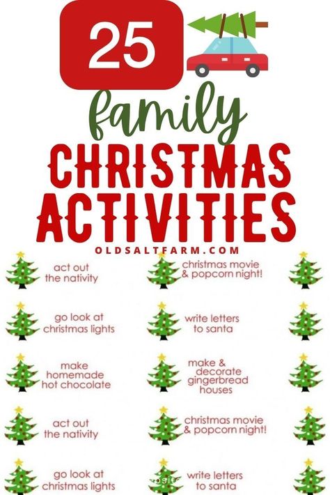 Lots of family fun with these 25 Christmas Activities for Families, Couples, and Friends! Lots of ideas for holiday baking, games, crafts, printables, and service. An activity Christmas countdown! Christmas Countdown Activities, Family Christmas Activities, Christmas For Family, Christmas Traditions Kids, Countdown Activities, Christmas Activities For Families, Family Projects, Christmas Gifts For Teen Girls, Stamped Christmas Cards