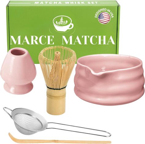 Marce Matcha Whisk Set- Matcha Bowl with Spout, Matcha Whisk, Matcha Sifter, Matcha Whisk Holder, Matcha Spoon- The Perfect Matcha Kit for Matcha Tea Ceremony (5pc) (Pink) Matcha Kit, Matcha Snacks, Macha Tea, Matcha Tea Ceremony, Japanese Matcha Tea, Matcha Tea Set, Ceremonial Matcha, Matcha Whisk, Tea Holder