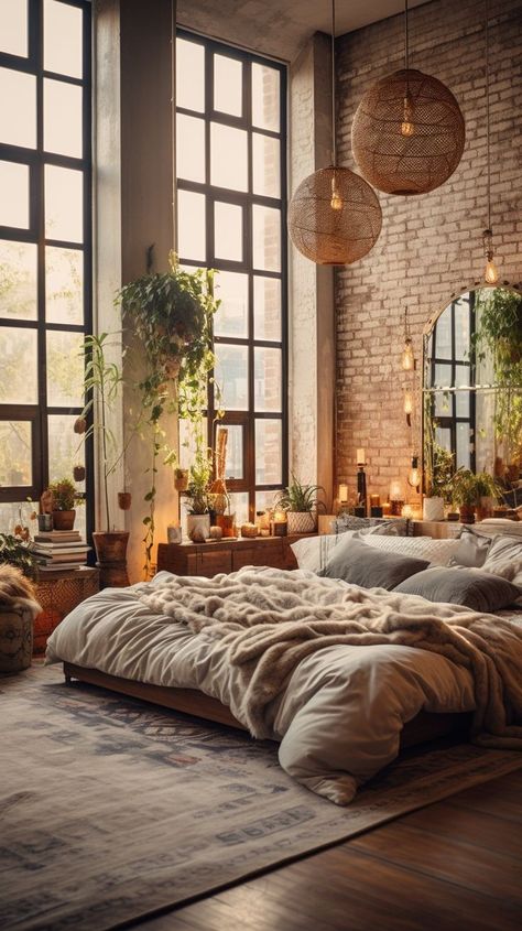 Vintage Loft Apartment, Boho Loft Apartment, Nyc Loft Apartment, Masculine Boho Bedroom, Modern Eclectic Interior Design, Masculine Boho, Modern Eclectic Interior, Boho Loft, Penthouse Interior