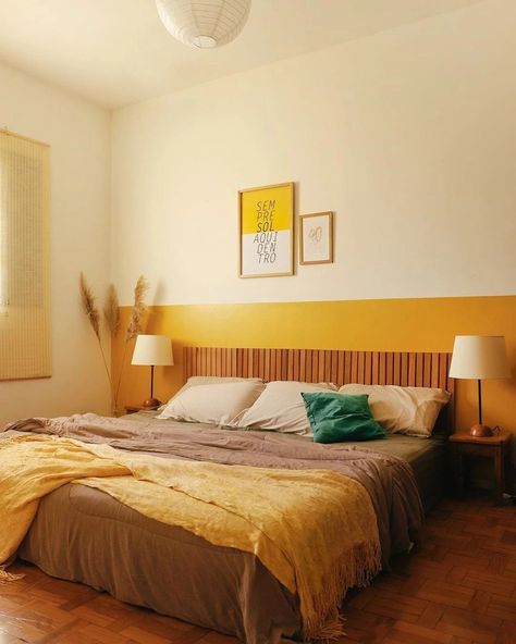 All Yellow Room, Yellow Wall Bedroom, Yellow Bedroom Walls, Yellow Room Decor, Mural Bedroom, Yellow Bedroom Decor, Bedroom Wall Designs, Yellow Room, Bedroom Wall Colors