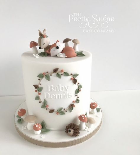 First Birthday Cake Woodland, Woodland Fox Cake, Woodlands Baby Shower Cake, Woodland 1st Birthday Cake, Woodland Shower Cake, Woodland Cake Baby Shower Boy, Woodland First Birthday Cake, Woodland Cake Birthday, Woodland Cake Ideas