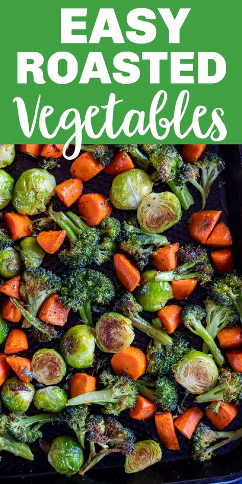 These Easy Roasted Vegetables are the perfect way to use up any extra veggies you have lying around! You can use almost any kind of vegetables you like and add in extra seasonings to shake things up. These easy roasted vegetables can be enjoyed as a side dish or mixed into other dishes such as rice and pasta! #roastedveggies #roastedvegetables #vegetablerecipe #vegetables #vegan Roasted Mixed Vegetables, Mix Vegetable Recipe, Roasted Veggies In Oven, Easy Roasted Vegetables, Thanksgiving Vegetables, Recipes Vegetables, Roasted Vegetables Oven, Baked Veggies, Healthy Vegetable Recipes