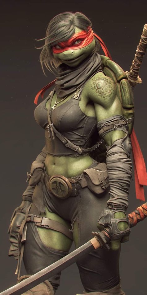 Female Teenage Mutant Ninja Turtles, Star Wars Character Design Female, Mutant Character Design, Female Tmnt, April Ninja Turtles, Female Ninja Turtle, Female Hulk, Diy Ninja Turtle Costume, Thundercats Characters