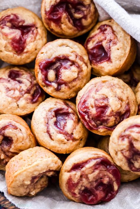 These Raspberry Jam Swirled Almond Butter Muffins are perfect for breakfast, brunch or an afternoon snack. 100% whole wheat, vegan and absolutely delicious, it's hard to only eat one! Almond Butter Muffins, Butter Muffins, Raspberry Jam Recipe, Almond Butter Recipes, Healthy Afternoon Snacks, Raspberry Recipes, Pastry Flour, Morning Routines, Afternoon Snack