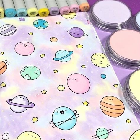 Kawaii Galaxy, Bullet Journal Ideas Templates, Bullet Journal Mood Tracker Ideas, Doodle Art Journals, Bullet Journal Mood, Bullet Journal School, Bullet Journal Art, Drawing Tutorial Easy, Book Art Diy