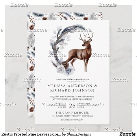 Deer Wedding Decorations, Deer Wedding Invitations, Wedding Snow, Hunting Wedding, Pine Leaves, Deer Wedding, Hunter Wedding, Woodland Watercolor, Forest Deer