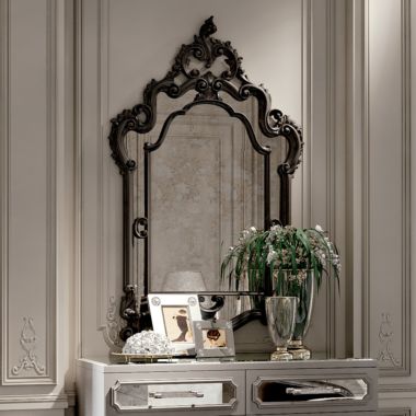 High End Reproduction Black Baroque Mirror Mirrors Living Room, Hanging Mirrors, White Ottoman, Home Office Dining Room, Baroque Mirror, Living Room Nordic, London Interior Design, Mirrored Sideboard, Interior Design London