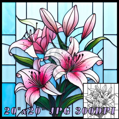 Flower Stained Glass Pattern, Stain Glass Art, Pink Lily Flower, Flower Stained Glass, Diy Stained Glass Window, L'art Du Vitrail, Lilly Flower, Stained Glass Patterns Free, Stained Glass Pattern