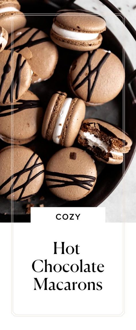 Cool Christmas Cookies Ideas, Macaroons Flavors Recipes, Pb&j Macarons, Macaron Recipe Christmas, Peppermint Macarons Recipe, S’mores Macarons, Hot Cocoa Sugar Cookies, Christmas Maccarone Recipes, Hot Cocoa Macarons