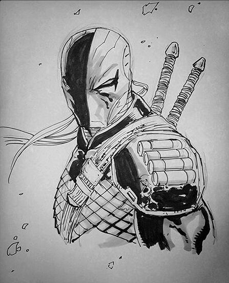 Deathstroke Tattoo, Slade Wilson Fanart, Dc Drawings Sketches, Deathstroke Drawing, Deathstroke Sketch, Deathstroke Art Comics, Dc Comics Deathstroke, Dc Comics Art Black And White, Marvel Art Drawings