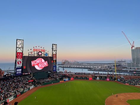 Home run in oracle park at sunset Baseball Stadium Road Trip, Sofi Stadium Los Angeles, Oracle Park, Oracle Park San Francisco, San Diego Padres Baseball, Padres Baseball, Adobe Home, Baseball Park, Giants Baseball