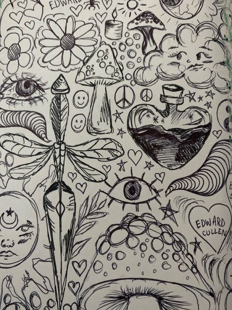 Cool Doodle Art Grunge, Doodle Pages Grunge, Cool Mushroom Drawings Trippy, Mashrooms Drawing Aesthetic Indie, Mushroom Sketch Trippy, Indie Drawings, Arte Grunge, Grunge Art, Sketchbook Art Journal