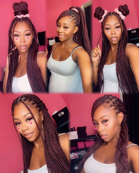 Knotless Braids Styles With Scarfs, Styling Rasta Braids, Style Your Knotless Braids, How To Put Box Braids In A Ponytail, Makeba Braids Styles, Knotless Braids And Scarf, How To Style Knotless Braids With Scarf, Ways To Style Knotless, How To Tie A Bun With Box Braids