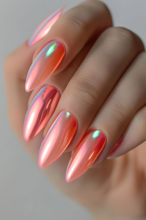 Nail Inspo Latina, Nails Spring Simple, Nails Ombre Chrome, Chrome Nails Ombre, Nail Ideas Fun, Spring Chrome Nails, Baddie Nails Instagram, Summer Nails Chrome, Nail Inspo Chrome