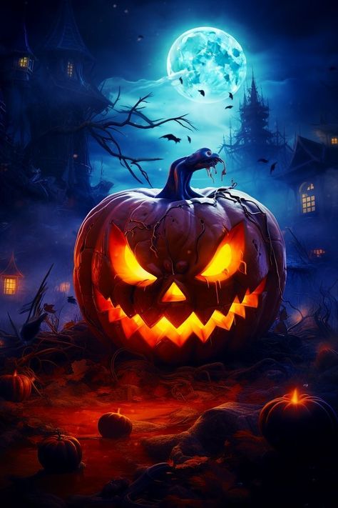 Painting Ideas Halloween, Happy Halloween Gif, Spooky Halloween Pictures, Strašidelný Halloween, Helloween Wallpaper, Happy Halloween Pictures, Halloween Creative, Halloween Wallpaper Iphone Backgrounds, Pumpkin Wallpaper