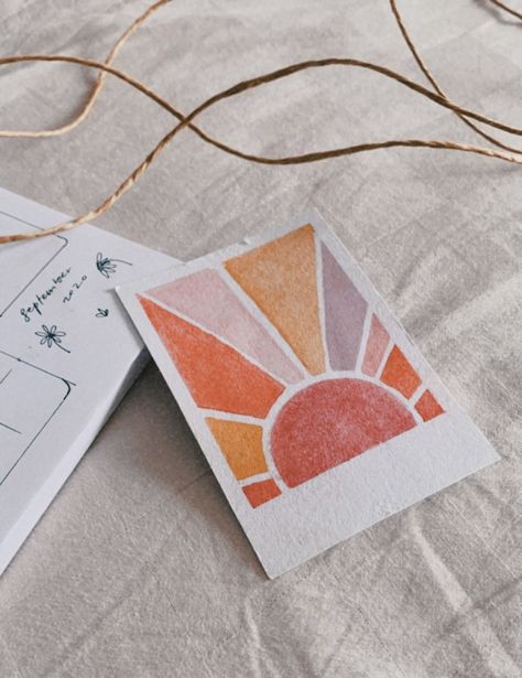 Cute Waterpaint Ideas, Watercolor Athestic, Cute Water Coloring Painting Ideas, Watercolor Polaroid Paintings Aesthetic, Watercolor Art Inspo Easy, Aesthetic Watercolor Ideas, Mini Watercolor Paintings Aesthetic, Cute Simple Watercolor Art, Diy Watercolor Greeting Cards