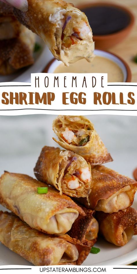 homemade shrimp egg rolls Homemade Shrimp Egg Rolls, Shrimp Egg Roll Recipe, Crab And Shrimp Egg Rolls Recipes, Egg Roll Recipes Air Fryer, Shrimp Egg Roll Recipes, Shrimp Egg Rolls Recipe, Egg Roll Filling Recipes, Seafood Egg Rolls, Shrimp Lumpia