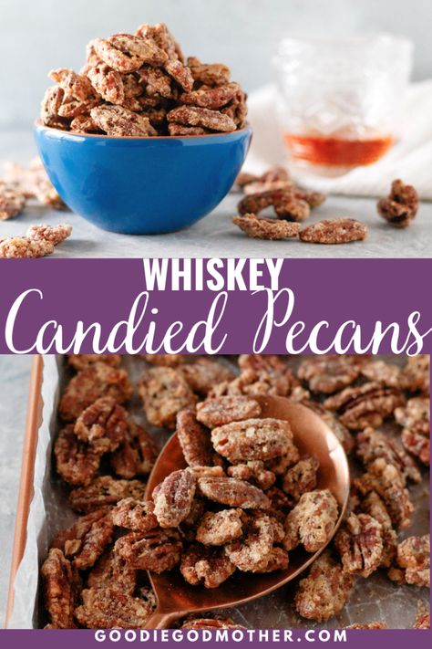 Candied Pecans Easy, Whiskey Glaze, Glazed Pecans, Snack Mixes, Homemade Food Gifts, Nut Recipes, Pecan Recipes, White Bowl, Candied Nuts