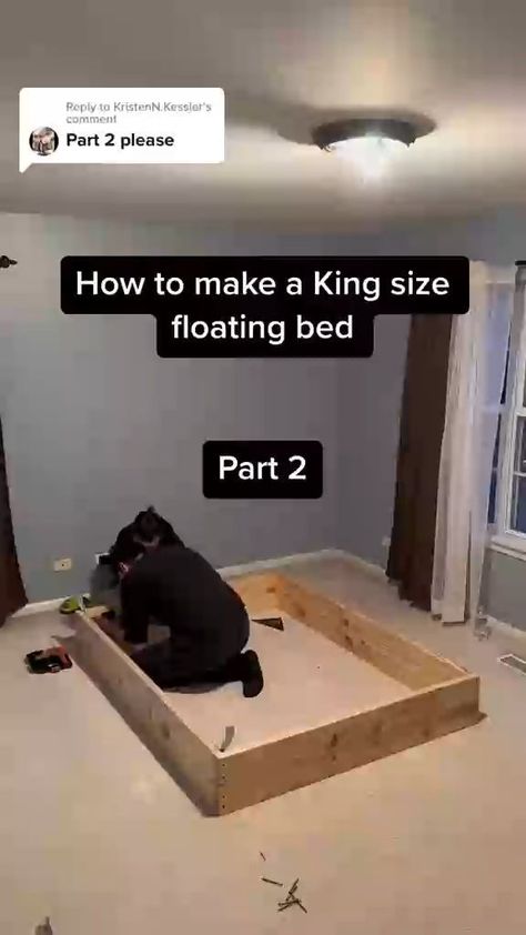 Floating Bed Diy, Diy King Bed Frame, Spare Room Design, Diy Bed Frame Easy, Platform Bed Plans, Floating Platform Bed, Small Room Makeover, Bed Frame Plans, Bedroom Ideas For Small Rooms Diy