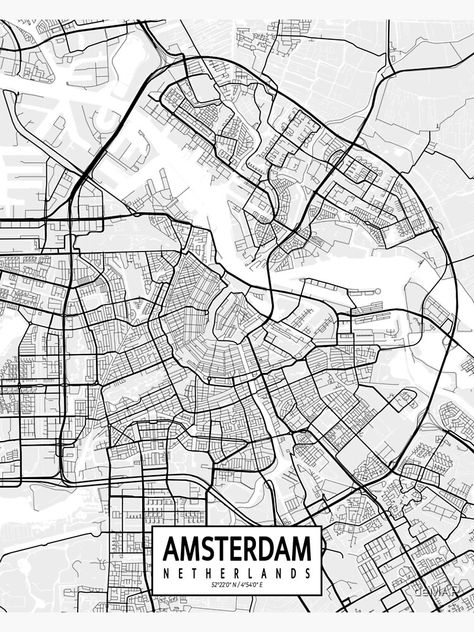 "Amsterdam City Map of Netherlands - Light" Poster by deMAP | Redbubble Map Of Nashville, Amsterdam City Map, Nashville Map, Amsterdam Map, Map Collage, Netherlands Map, Light City, Print Foto, City Map Art