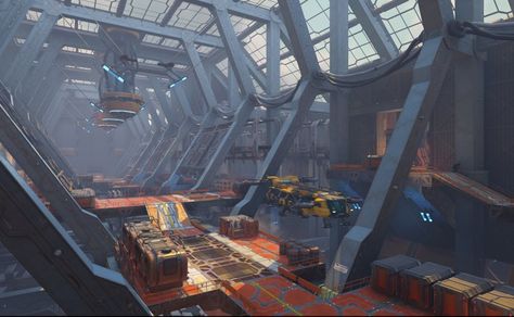 Robot Factory, Scifi Environment, Interior Concept Art, Sci Fi Building, Sci Fi Architecture, Factory Interior, Sci Fi Games, Spaceship Interior, Sci Fi Environment