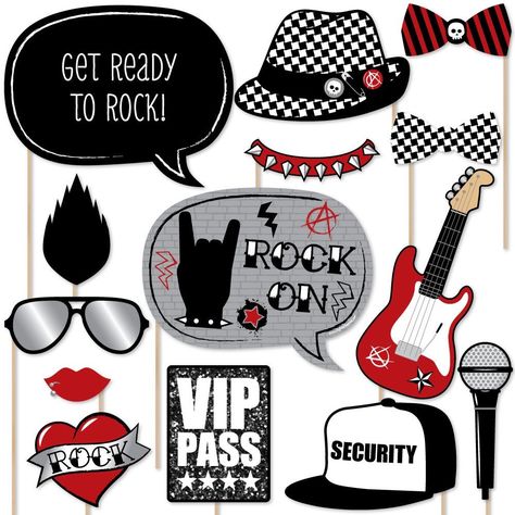 Amazon.com: Party Like a Rockstar - Photo Booth Props Kit - 20 Count: Toys & Games Rockstar Decorations, Music Photo Booth, Rock And Roll Birthday, Black Centerpieces, Diy Photo Booth Props, Rock N Roll Party, Party Like A Rockstar, Rock Star Party, Like A Rockstar