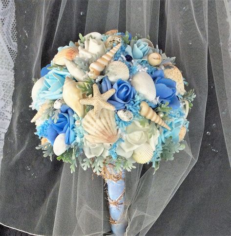 Beach Bride Wedding-Destination Beach-Beach Wedding-Beach Bridal Wedding Flowers-Ocean Blue/White/ Ivory-Seashells & Flowers-Beach Bouquet- Shell Bouquet, Seashell Bouquet, Bridal Wedding Flowers, Blue Beach Wedding, Beach Wedding Decorations Reception, Seashell Wedding, Tropical Wedding Flowers, Silk Wedding Bouquets, Beach Wedding Flowers