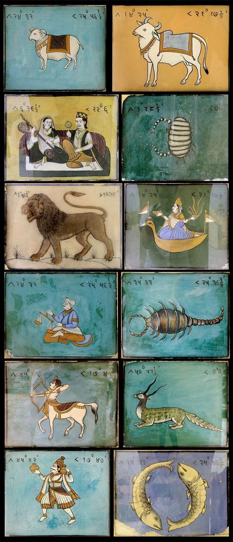 Indian Zodiac Signs, 12 Zodiac Signs Art, Lilith Zodiac, Hindu Paintings, Ancient Zodiac, History Of Astronomy, 9 Planets, Ancient Asia, Tantra Art