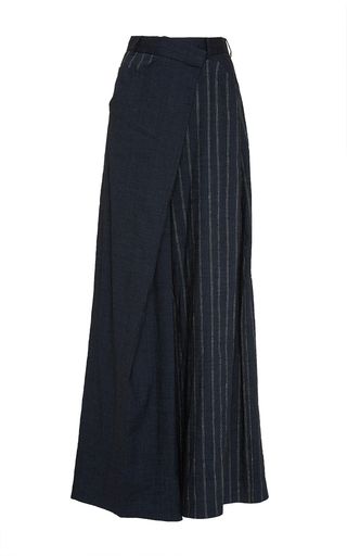 This **Adeam** low rise trouser features a stripe combo design with an asymmetrical waist detail. Plazo Pants, Dark Clothes, Wrap Pants, Fashion Hacks Clothes, Fashion Illustrations, Skirt Design, Mode Inspiration, Looks Vintage, Moda Operandi