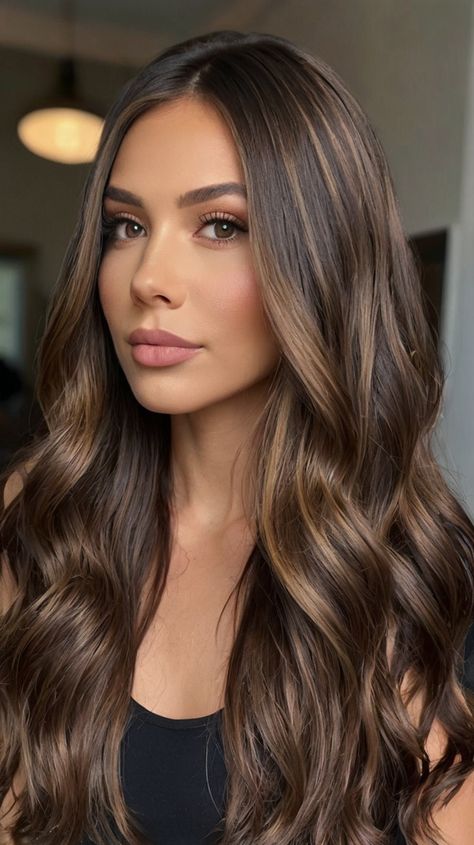 Dark Brown Hair Color Ideas Low Maintence Balayage, Natural Dark Brown Balayage, Hair Glaze Before And After Brunettes, Balayage Dark Brown Hair, Mocha Balayage, Balayage Dark Brown, Dark Brown Long Hair, Brown Bob Haircut, Dark Brown Hair Color Ideas