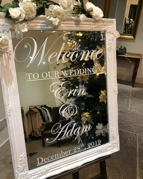 Wedding Mirror - Personalised - Wedding Reception - Welcome to our Wedding Table Pink, Mirror Wedding Signs, Wedding Rin, Wedding Sign Decor, Wedding Welcome Board, Wedding Mirror, Weddings Receptions, Rustic Wedding Signs, Wedding Floral Centerpieces