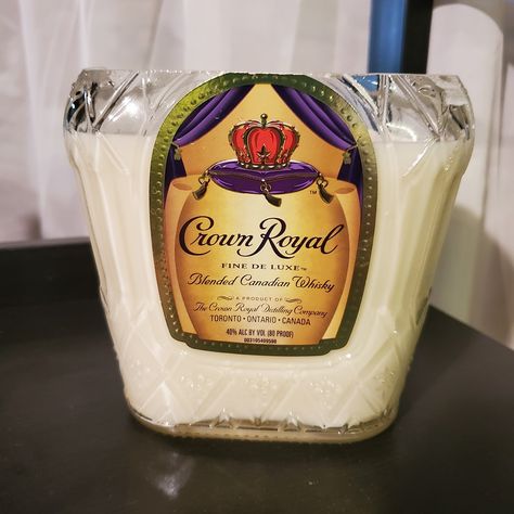 Crown Royal getting shipped out today. These ones are tough to cut but getting easier! Order your custom bottle candle. #crownroyal #candle #custom Liquor Bottle Candles, Crown Royal Whiskey, Crown Royal Bottle, Crown Bottle, Painting Glass Jars, Bottle Candle, Rum Bottle, Tequila Bottles, Bottle Candles