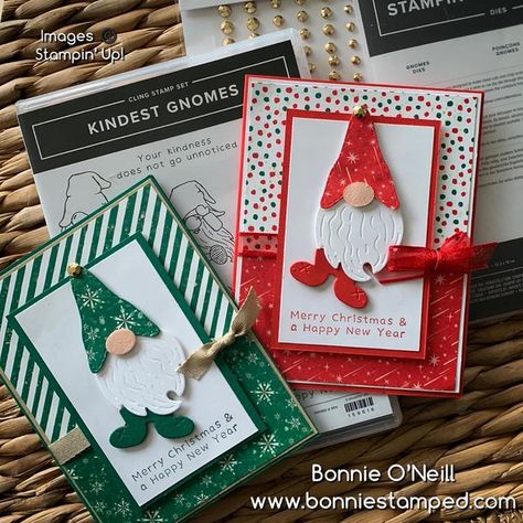 Su Gnome Cards, Stampinup Gnome Cards, Su Friendly Gnomes Cards, Handmade Gnome Christmas Cards, Christmas Cards With Gnomes, Gnomes Cards Ideas, Kindness Gnomes Stampin Up Cards, Christmas Gnome Cards Handmade, Gnome Xmas Cards