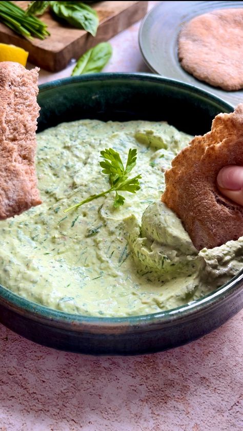 Herby whipped cottage cheese dip Whipped Cottage Cheese Dip, Cottage Cheese Dip, Whipped Cottage Cheese, Summer Dip, Cottage Cheese Dips, Whipped Feta, Lemon Salt, On Toast, Cheese Dip