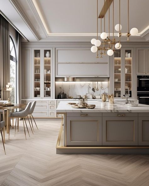 Modern Classic Kitchen, Classical Kitchen, Elegant Kitchen Design, Classic Kitchen Design, Kitchens Luxury, Dream Kitchens Design, Home Decor Ideas Living Room, Home Decoration Ideas, Elegant Kitchens