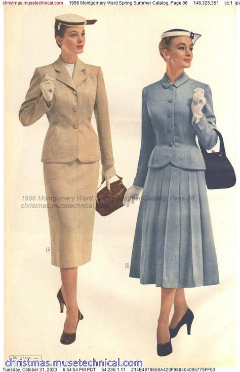 1956 Montgomery Ward Spring Summer Catalog, Page 86 - Catalogs & Wishbooks 1950 Office Fashion, 1950s Womens Suit, 1940s Suits Women, Womens Tailoring, 1950's Dresses, 1959 Fashion, 1940s Fashion Women, 1940's Fashion, Fashion 50s