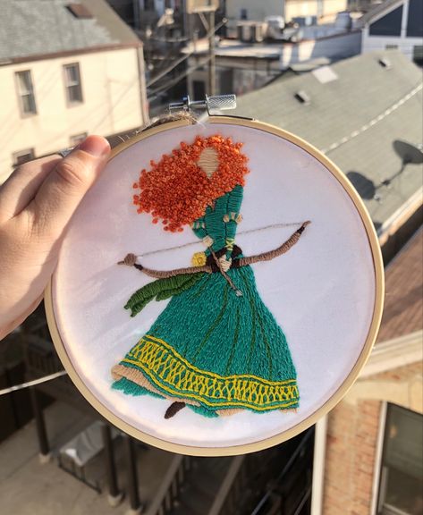 Disney Embroidery Ideas, Merida Embroidery, Tangled Embroidery, Illustration Embroidery, Brave Disney, Princess Embroidery, Brave Merida, Embroider Ideas, Merida Brave