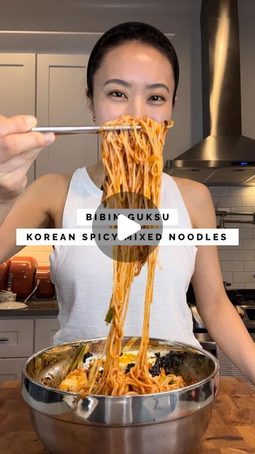 Jessica Cha on Instagram: "Bibim guksu or Korean spicy mixed noodles recipe below

~100-120g of Korean wheat noodles

Sauce
~1/2 cup of kimchi (eye-ball it)
2 tbsp gochujang or Korean red pepper paste
1 - 1.5 tbsp sugar 
2 tsp soy sauce
2 tsp vinegar
Swirl of sesame oil
2 tsp gochugaru or Korean red pepper flakes (1 tsp if you don’t want it too spicy)

Julienned cucumbers and/or veggies of your choice (I recommend leafy greens, cabbage, and carrots)
Crushed nori sheets (optional)
Sprinkle of roasted sesame seeds 
Boiled eggs (optional)

1. Boil water for the noodles in a medium pot
2. In a bowl, chop kimchi into small pieces
3. Add the rest of the sauce ingredients. Taste it to see if it’s to your liking. Adjust accordingly.
4. Add the wheat noodles into the boiling water.
5. When it boils Bibim Guksu, Noodles Sauce, Nori Sheets, Cabbage And Carrots, Red Pepper Paste, Wheat Noodles, Pepper Paste, Eye Ball, Korean Dishes