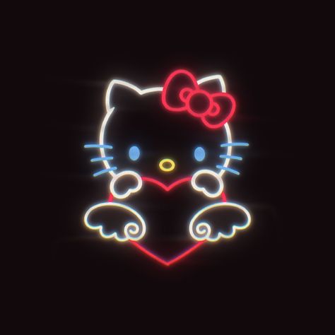 Hello Kitty Neon Wallpaper, Hello Kitty With Heart, Neon Hello Kitty, Keyboard Wallpaper, Hello Kitty Wallpaper Hd, Red Icons, Kitty Pictures, Black App, Phone Decor