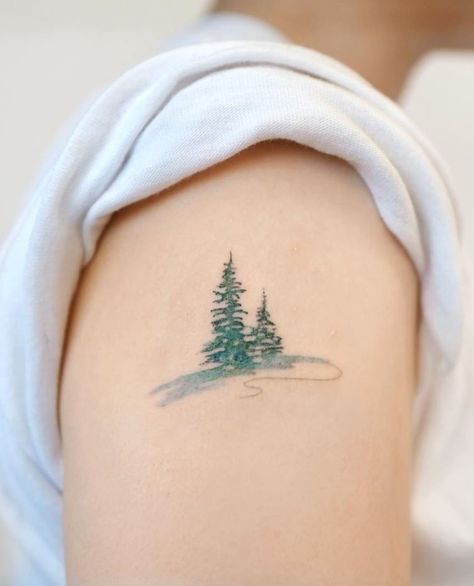 Little Pine Trees Tattoo - TattManiaTattMania Tree Finger Tattoo, Winter Tattoo Ideas, Palette Tattoo, Evergreen Tattoo, Natur Tattoo Arm, Teacher Tattoos, Watercolor Tattoo Tree, Pine Tattoo, Winter Tattoo