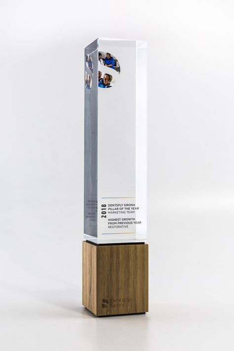 Dentsply Sirone Pillar of the Year Award Award Design, Wood Trophies, Acrylic Trophy, Glass Trophies, Trophy Display, Corporate Awards, Glass Awards, Award Ideas, Dog Frames