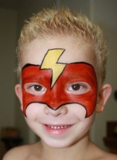 Flash face paint Little Boy Face Paint, Face Painting Superhero, Marvel Face Paint, Flash Face Paint, Boy Face Painting, Boys Face Painting, Flash Marvel, Kids Face Painting, Superhero Face Painting