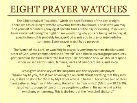 Eight Prayer Watches 3am Warfare Prayers, Cindy Trimm Quotes, 8 Watches Of Prayer, 8 Prayer Watches, Prayer Watch Hours, Biblical Food, Prayers For Men, Cindy Trimm, Ancestors Quotes