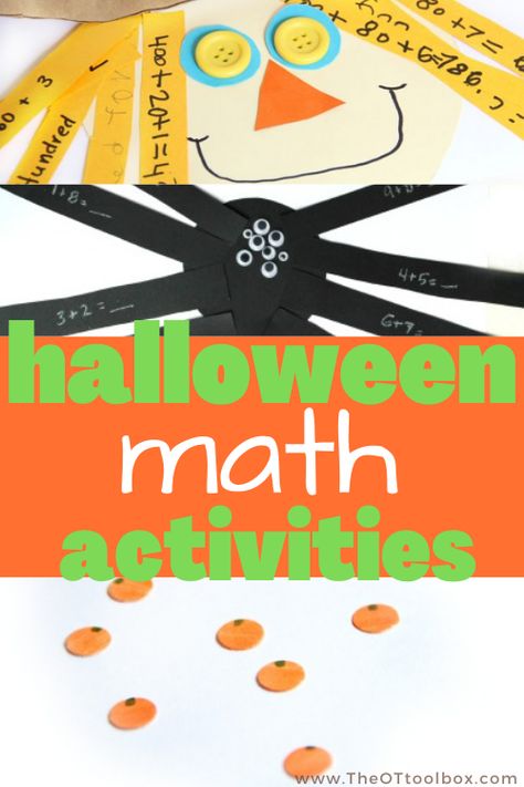 Halloween Math Activities - The OT Toolbox Multiplication Halloween Craft, Halloween Math Activities 1st Grade, Halloween Math 2nd Grade, Halloween Math Craft First Grade, Halloween Math Craft, Halloween Math Kindergarten, Fact Families Activities, Halloween Learning Activities, Fun Halloween Math