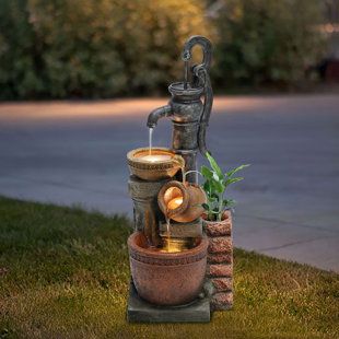 Patio Fountain, Faux Brick Walls, Fiberglass Resin, Fountain Feature, Well Water, Waterfall Fountain, Diy Jar Crafts, Outdoor Fountain, Outdoor Accents