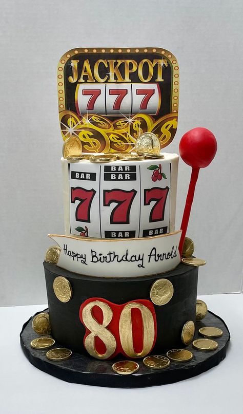 Casino Royale Cake Ideas, Casino 80th Birthday, 80th Birthday Casino Theme, Casino Cakes Birthday, 50th Birthday Party Ideas For Men Casino, Casino Cake Ideas For Men, Gambling Birthday Cake, Casino Night Cake, Gambling Cake Ideas