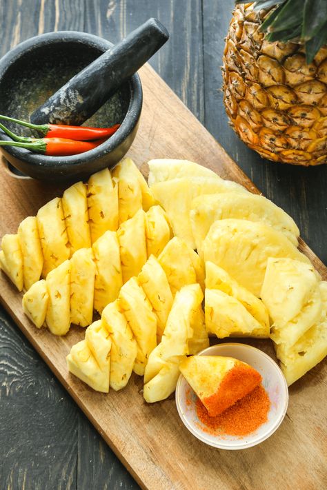 Learn how to cut a pineapple to enjoy during pineapple season. Follow Grandma's easy instructions to get perfectly cut wedges with no waste! #howtocutapineapple #cutpineapples #cutfruit Pineapples Aesthetic, Homemade Vegetable Stock, Cut A Pineapple, Chili Salt, Cut Pineapple, Best Time To Eat, Ripe Pineapple, Fruit Fresh, Sour Soup