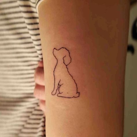 Goldendoodle Tattoo Ideas Minimalist, Poodle Silhouette Tattoo, Curly Dog Tattoo, Poodle Tattoos Small Outline, Doodle Dog Tattoo Ideas, Toy Poodle Tattoo Ideas, Poodle Ear Tattoo, Mini Poodle Tattoo, Small Poodle Tattoo